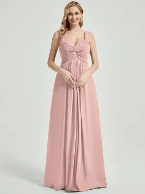 Dusty Pink Sweetheart Straps A-Line Maxi Chiffon Bridesmaid Dress