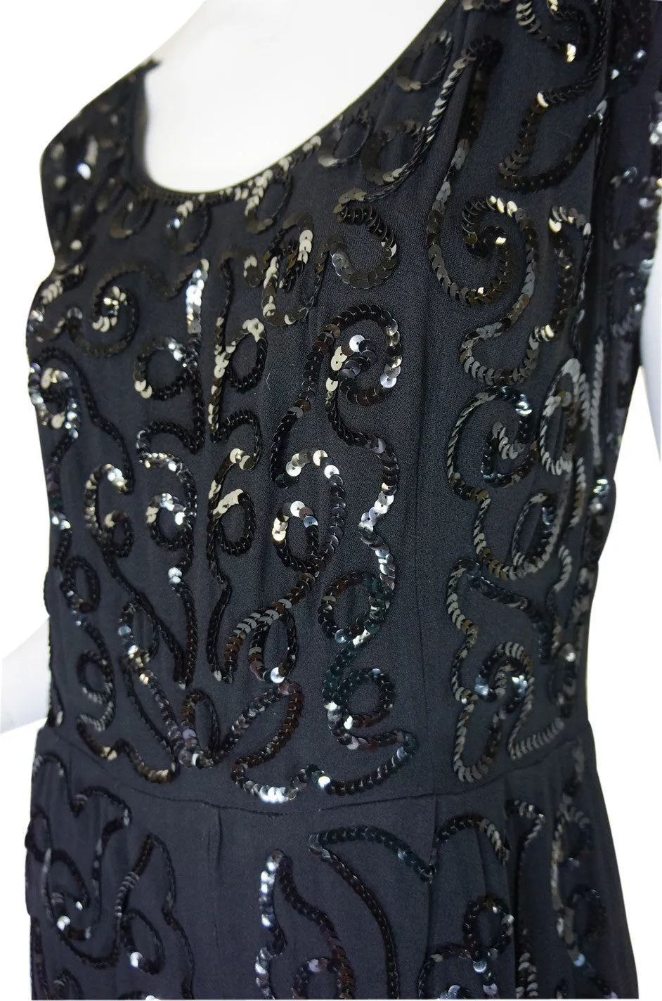 Early 1930s Sequin Silk Crepe Shift Dress