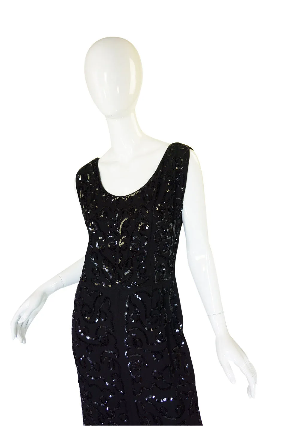 Early 1930s Sequin Silk Crepe Shift Dress