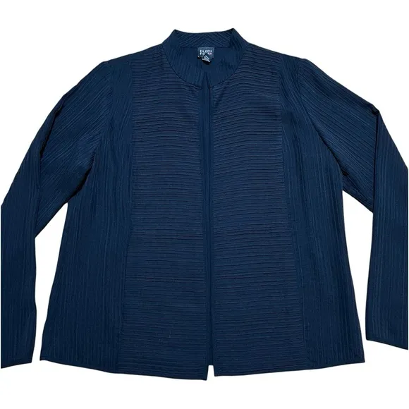 Eileen Fisher Georgette 100% Silk Pintuck Pleated Lightweight Cardigan Jacket