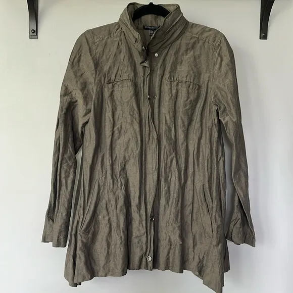Eileen Fisher Metallic Brown Rumpled Cotton Lightweight Jacket