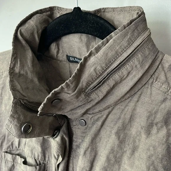 Eileen Fisher Metallic Brown Rumpled Cotton Lightweight Jacket