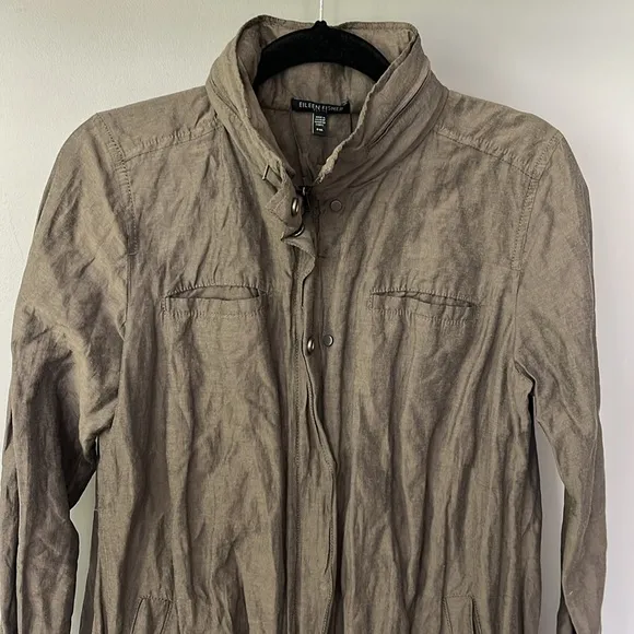 Eileen Fisher Metallic Brown Rumpled Cotton Lightweight Jacket