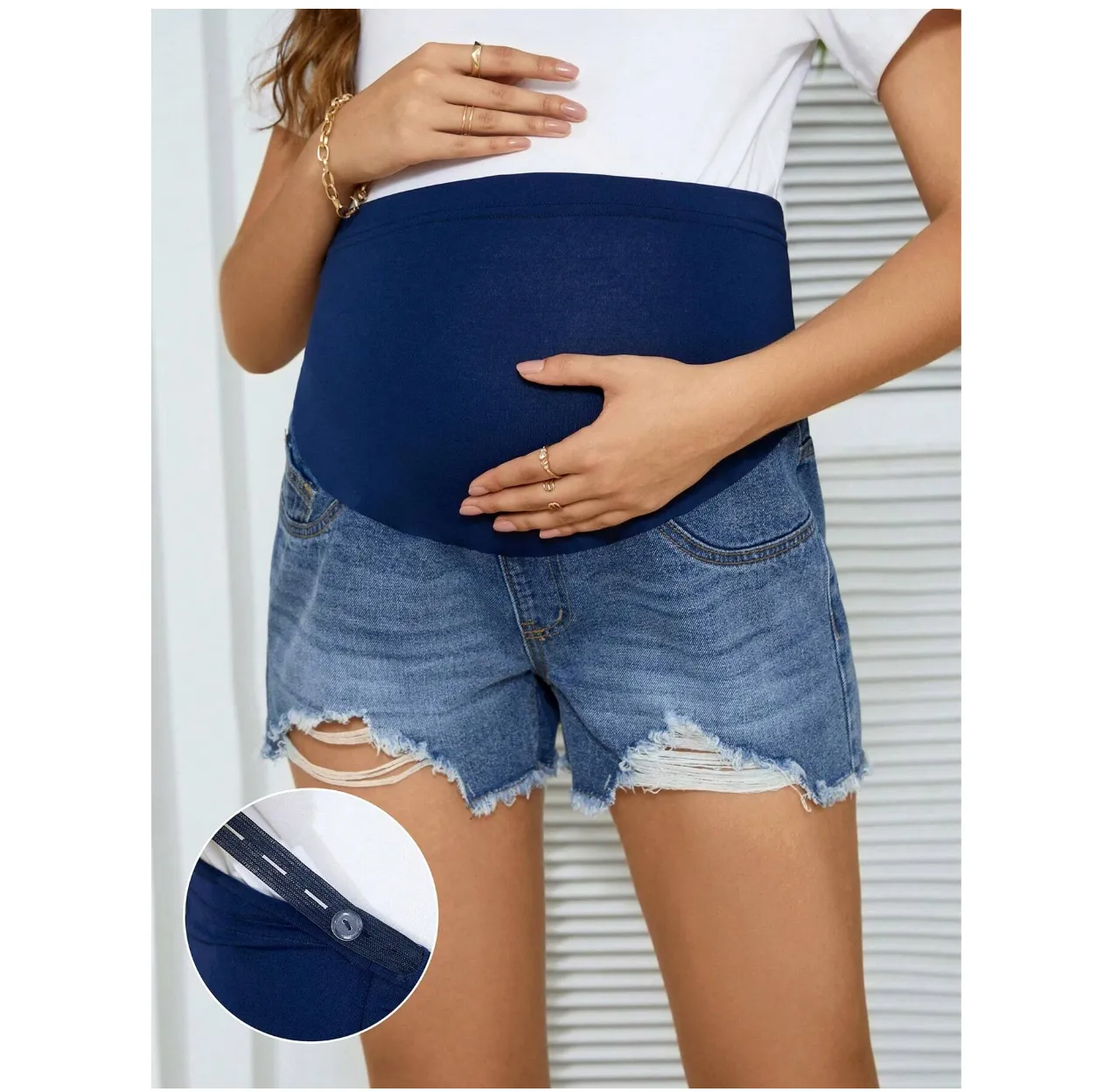 Elastic Denim Shorts