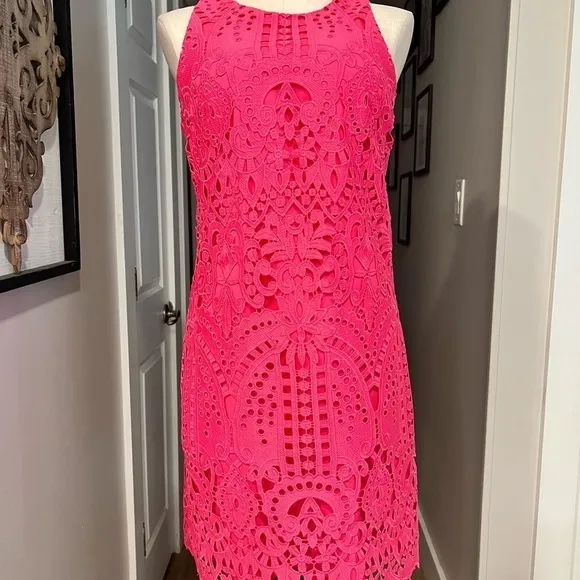 ELIZA J NWOT pink lace over sleeveless shift dress