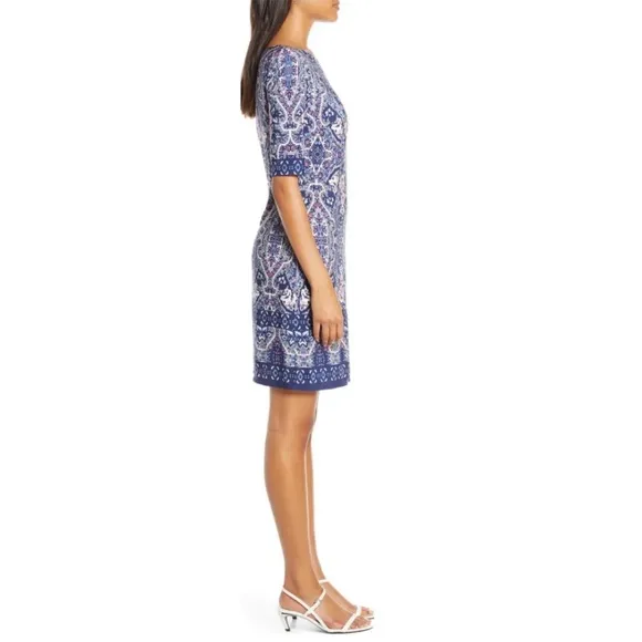 Eliza J Printed Bateau Neck Shift Dress Size 8