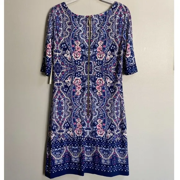 Eliza J Printed Bateau Neck Shift Dress Size 8