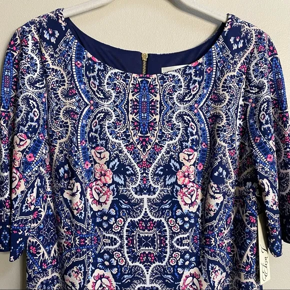Eliza J Printed Bateau Neck Shift Dress Size 8