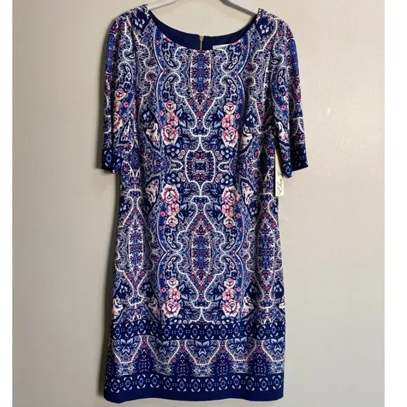 Eliza J Printed Bateau Neck Shift Dress Size 8