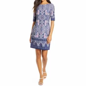 Eliza J Printed Bateau Neck Shift Dress Size 8