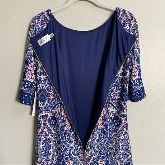 Eliza J Printed Bateau Neck Shift Dress Size 8