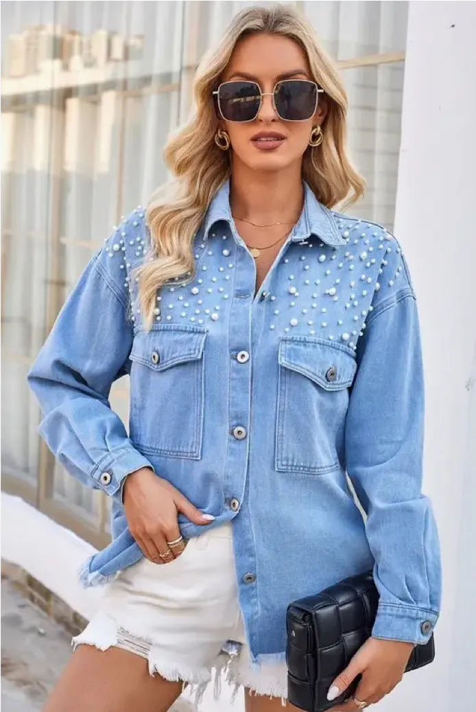 Embellished Lightweight Denim Shacket