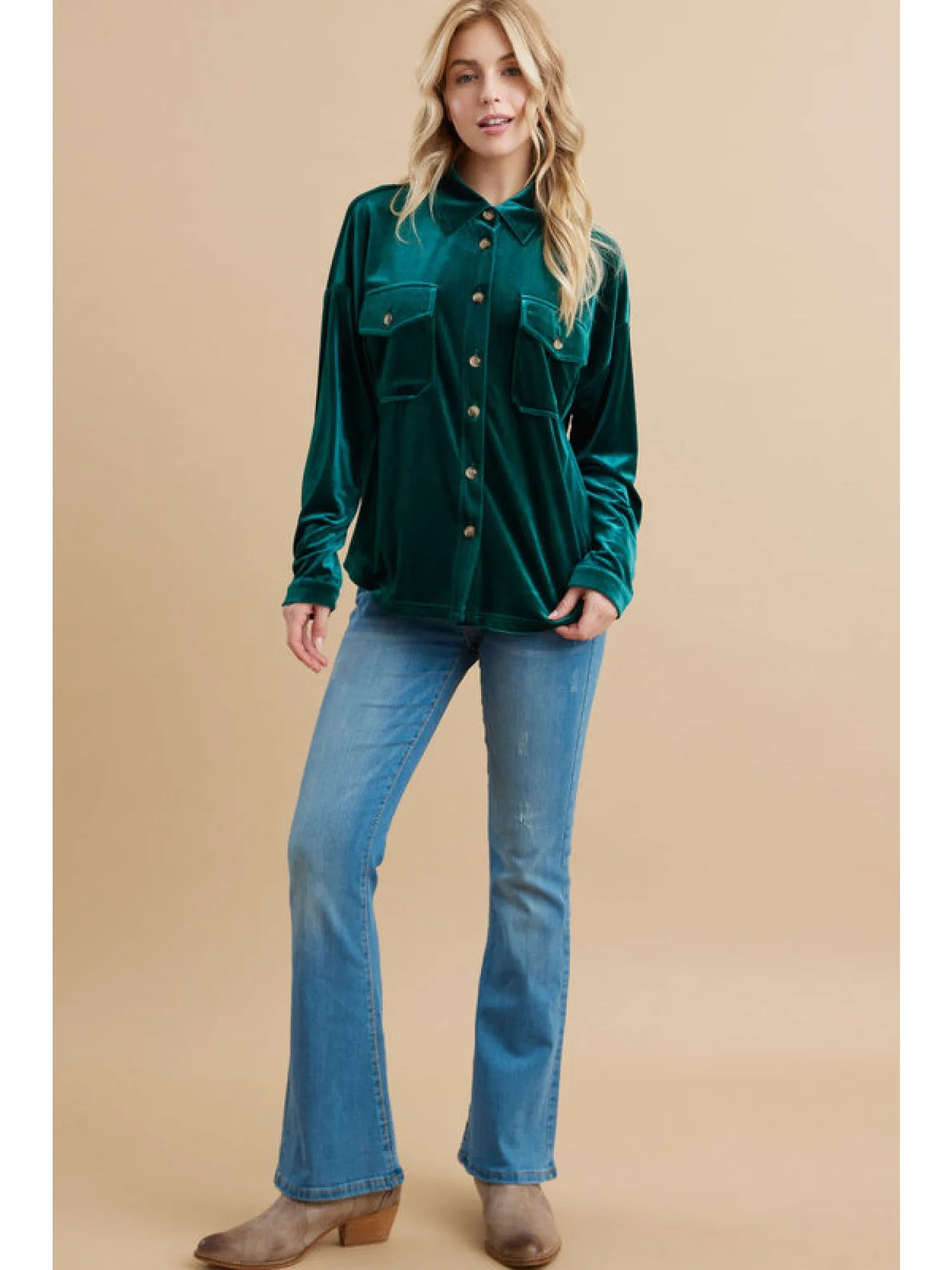 Emerald Collared Velvet Top
