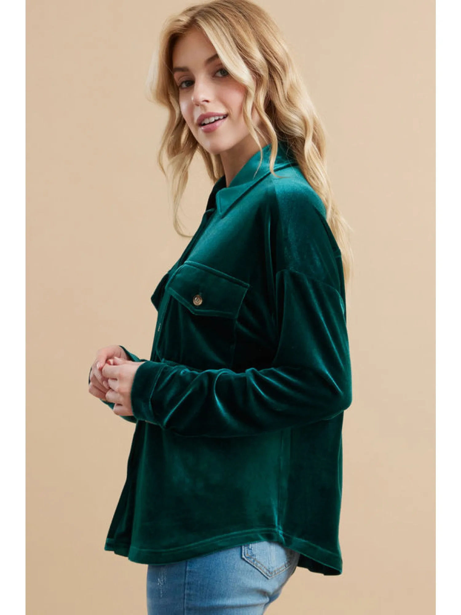 Emerald Collared Velvet Top