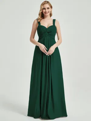 Emerald Green Sweetheart Straps A-Line Maxi Chiffon Bridesmaid Dress