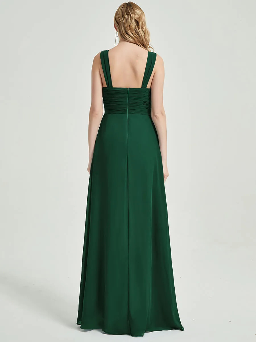 Emerald Green Sweetheart Straps A-Line Maxi Chiffon Bridesmaid Dress