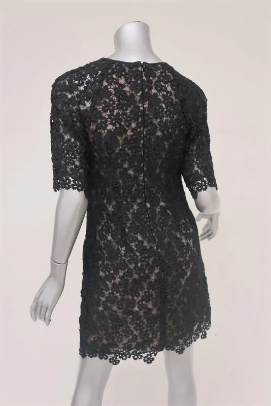 Erdem Dress Aliya Black Floral Lace Size US 4 Short Sleeve Mini Shift