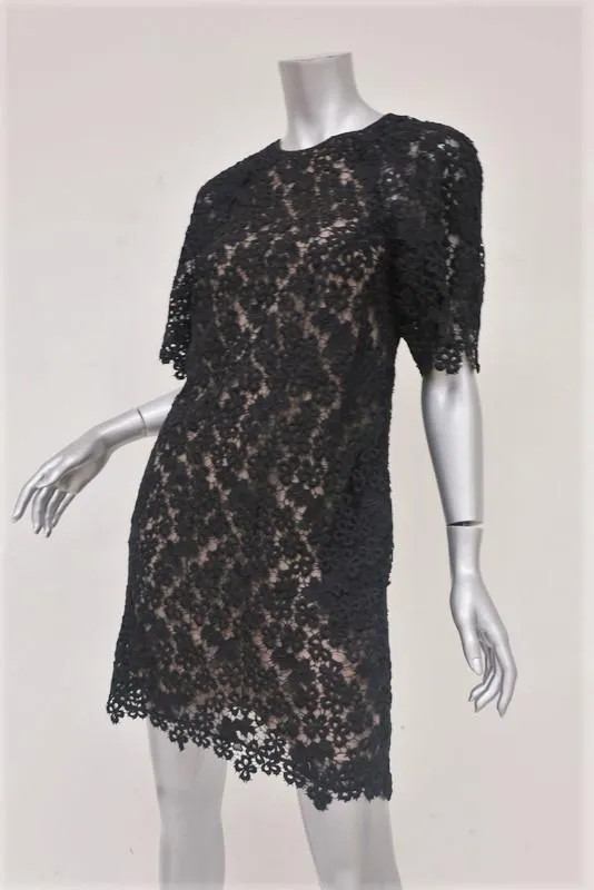 Erdem Dress Aliya Black Floral Lace Size US 4 Short Sleeve Mini Shift