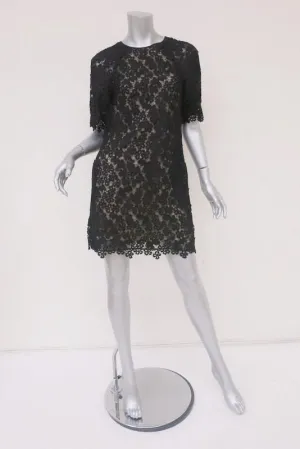 Erdem Dress Aliya Black Floral Lace Size US 4 Short Sleeve Mini Shift