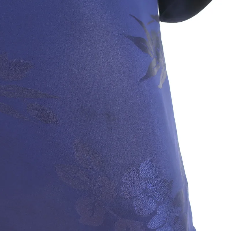 Etro Dress Navy Floral Print Satin Jacquard Size 42 V-Back Shift