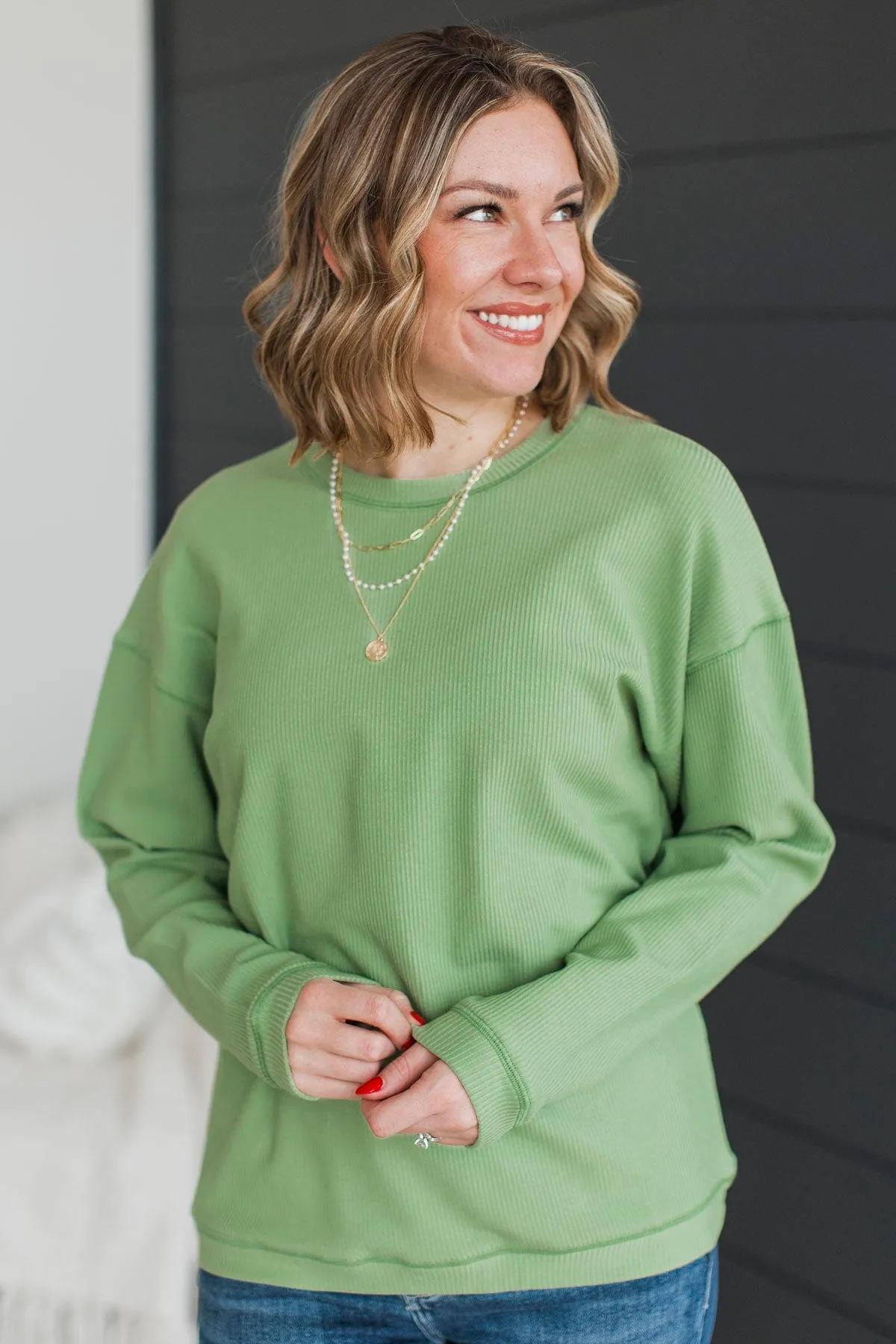 Express It All Knit Pullover Top- Spring Green