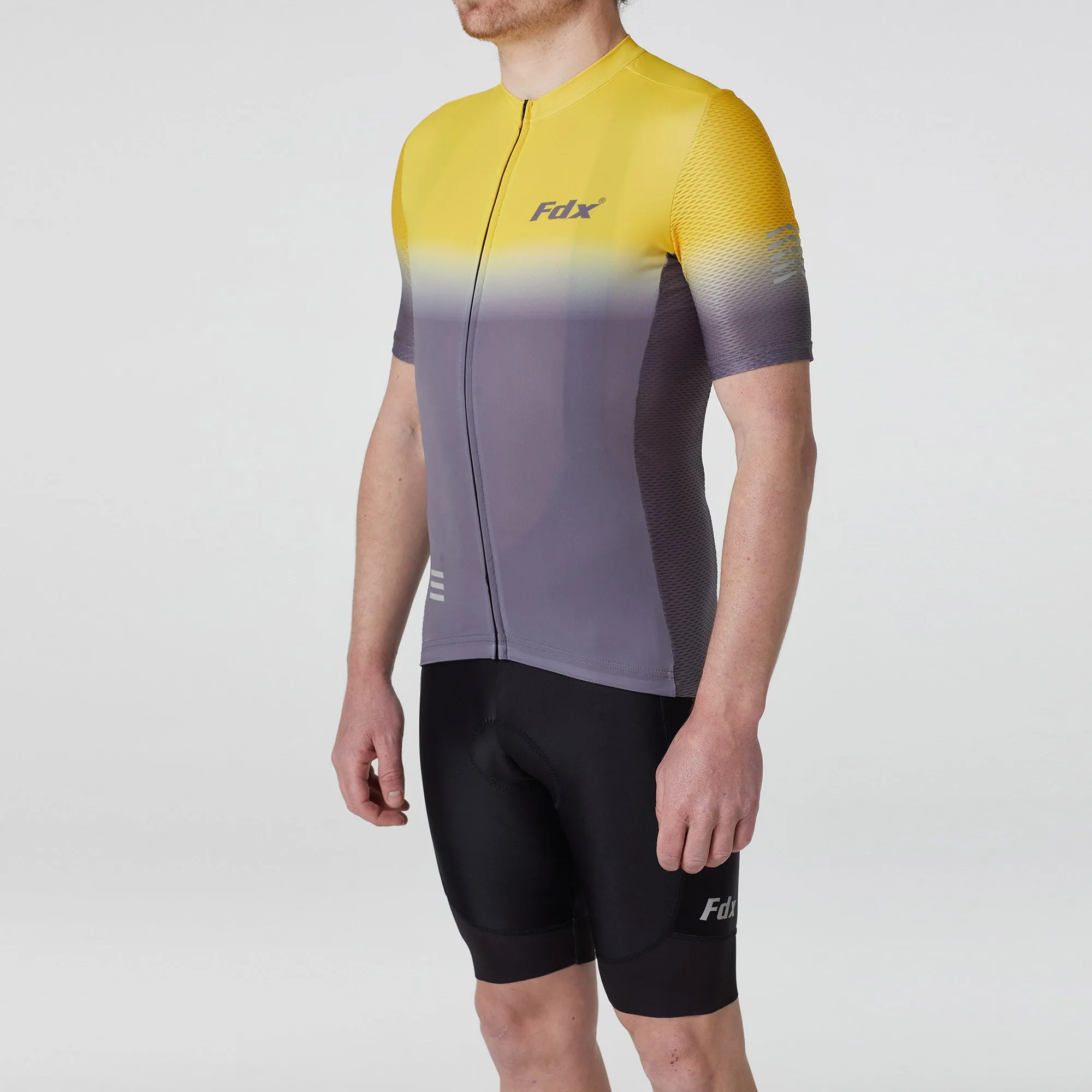 Fdx Men's & Boy's Set Duo Yellow / Grey Short Sleeve Summer Cycling Jersey & Cargo Bib Shorts