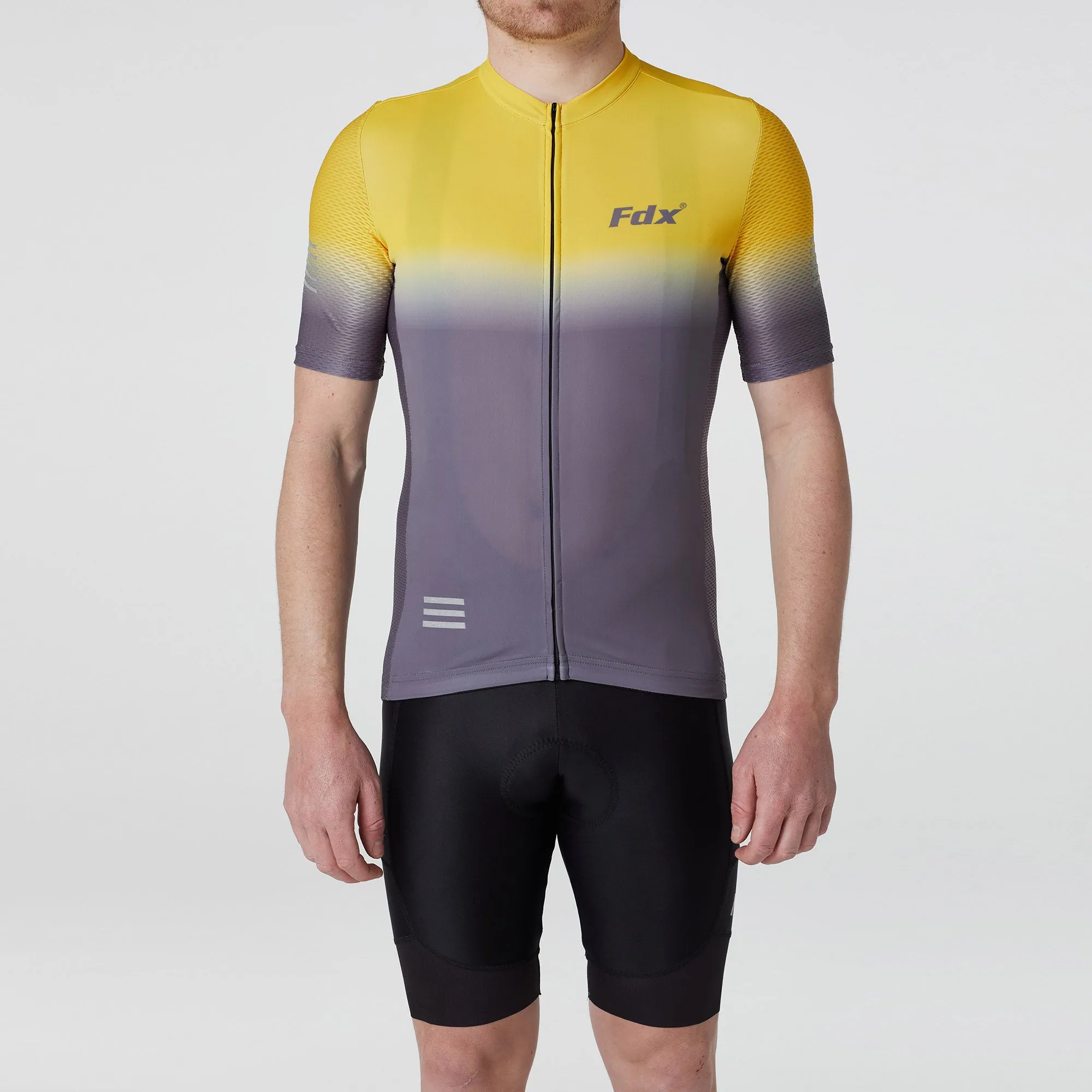 Fdx Men's & Boy's Set Duo Yellow / Grey Short Sleeve Summer Cycling Jersey & Cargo Bib Shorts