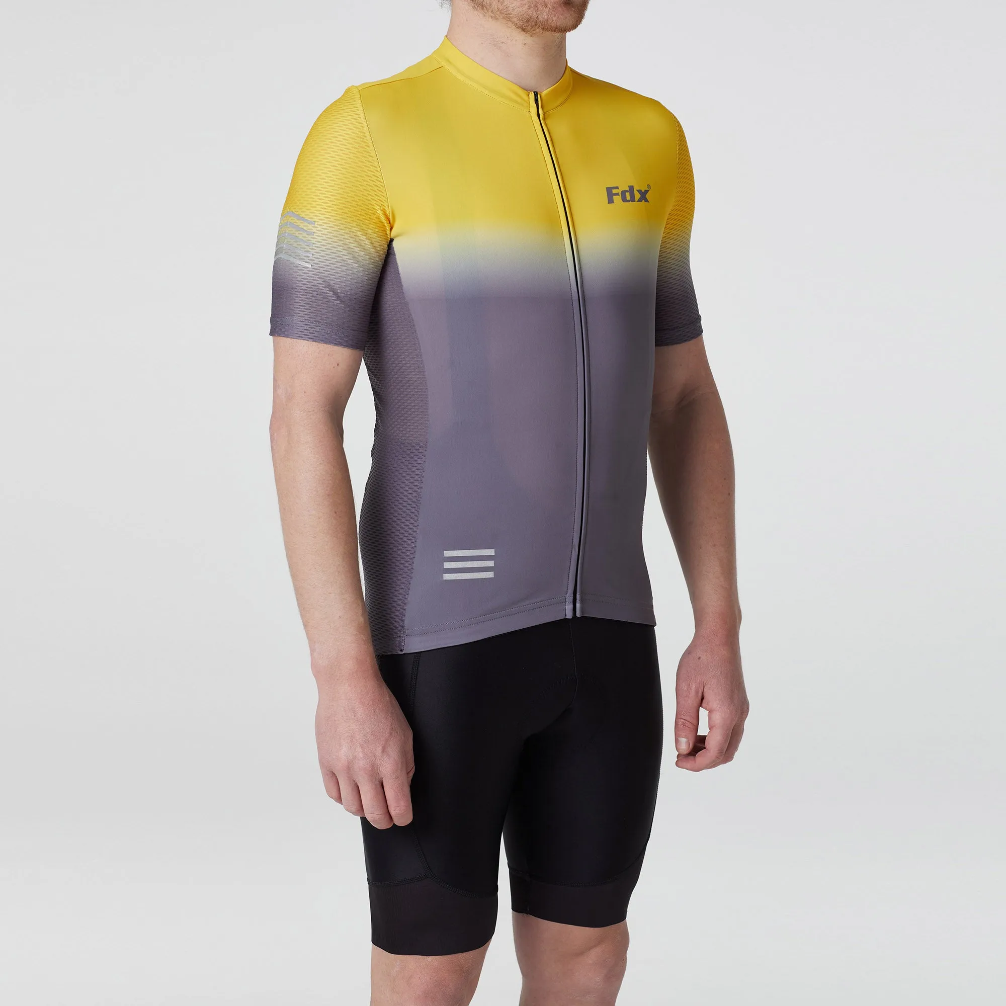 Fdx Men's & Boy's Set Duo Yellow / Grey Short Sleeve Summer Cycling Jersey & Cargo Bib Shorts