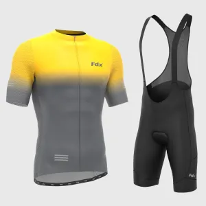 Fdx Men's & Boy's Set Duo Yellow / Grey Short Sleeve Summer Cycling Jersey & Cargo Bib Shorts