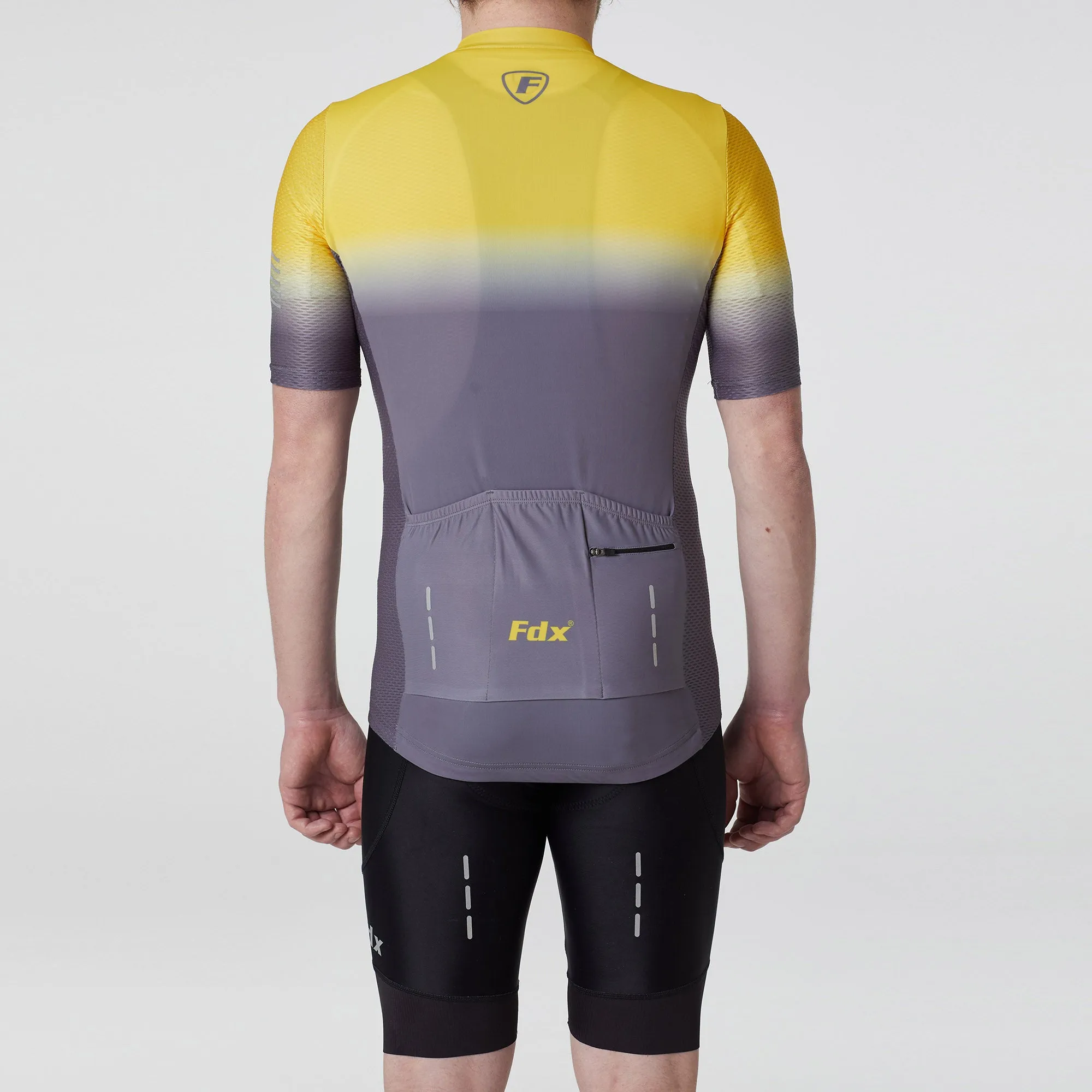 Fdx Men's & Boy's Set Duo Yellow / Grey Short Sleeve Summer Cycling Jersey & Cargo Bib Shorts