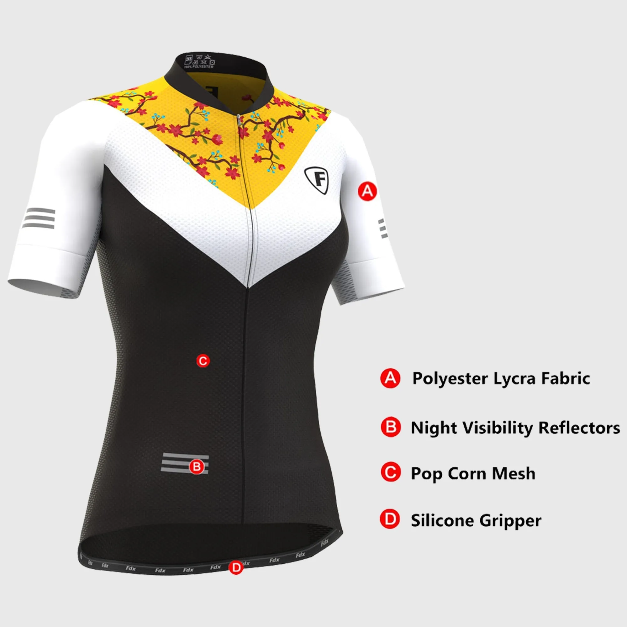 Fdx Velos Yellow Women's & Girl's Short Sleeve Summer Cycling Jersey