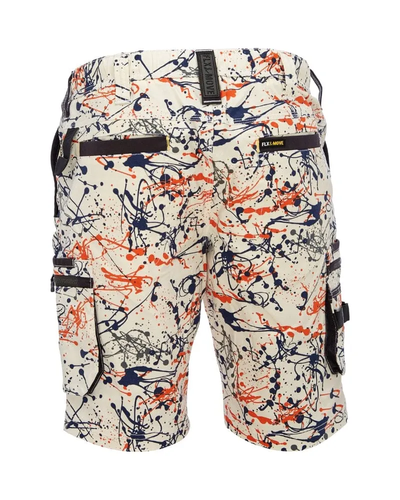 Flex and Move Stretch Canvas Cargo Short - Orange Paint Splatter