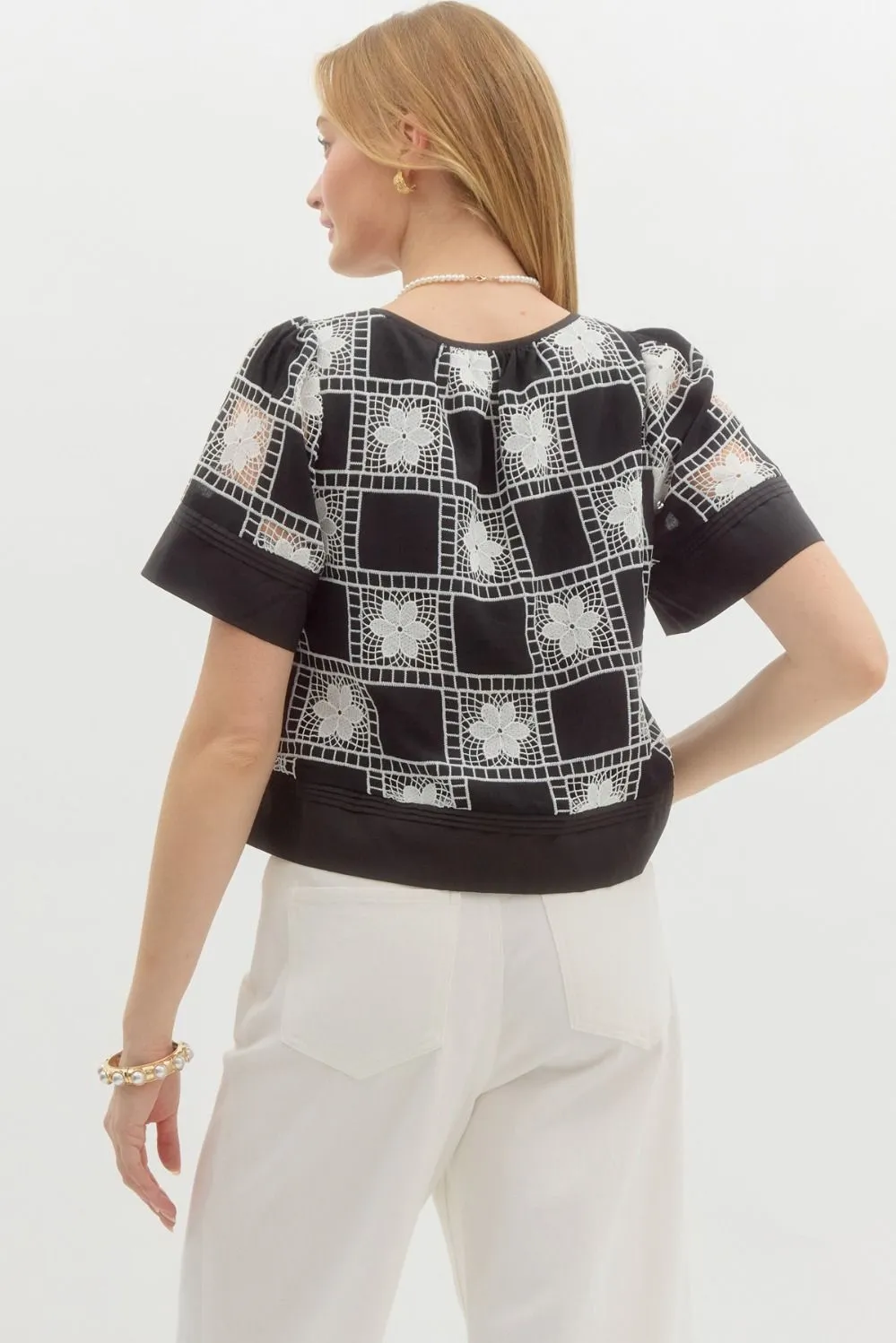 Floral Crochet Banded Top {Black}