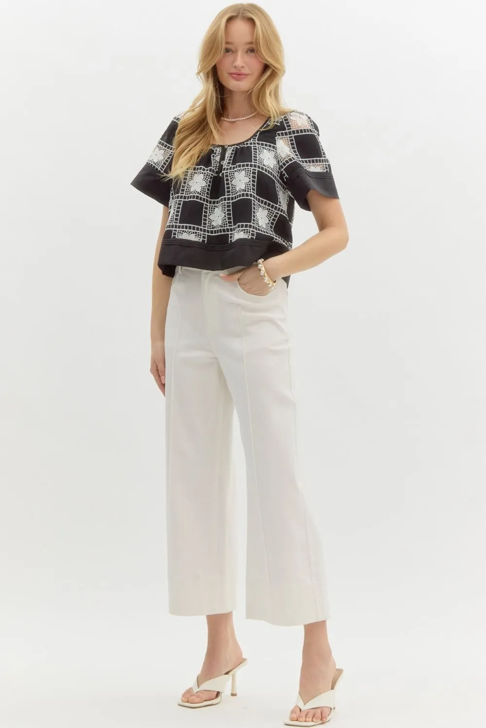 Floral Crochet Banded Top {Black}