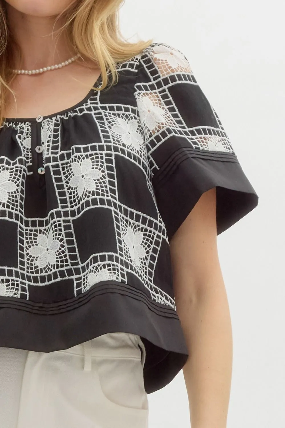 Floral Crochet Banded Top {Black}