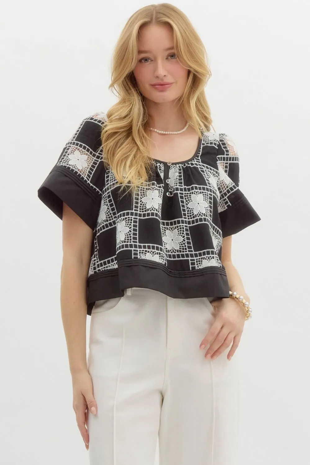 Floral Crochet Banded Top {Black}