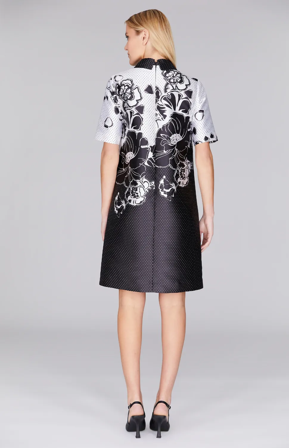 Floral Polka Dot Short Sleeve Collared Shift Dress