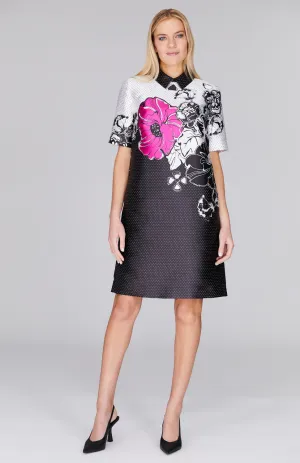 Floral Polka Dot Short Sleeve Collared Shift Dress