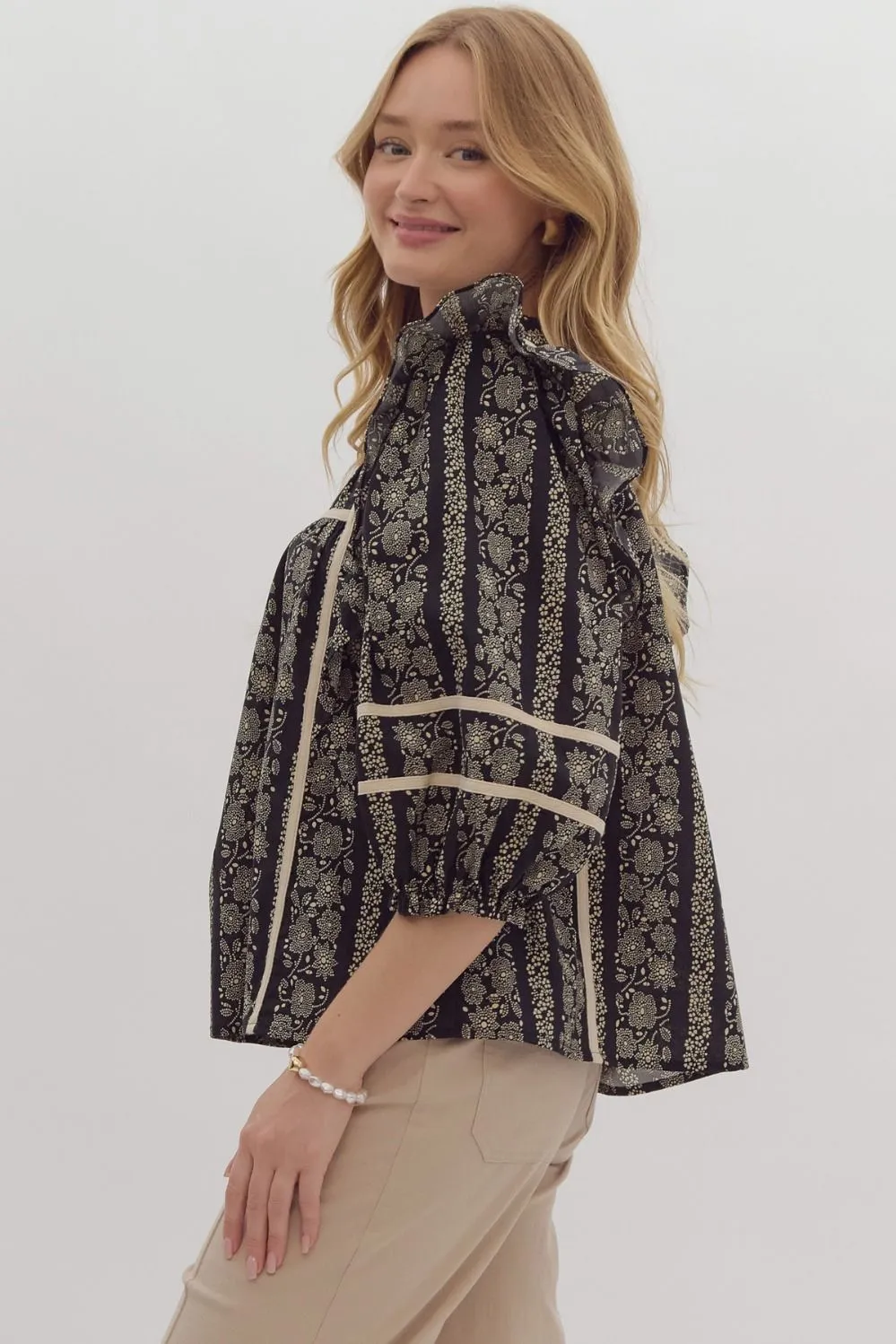 Floral Round Neck Top {Black}
