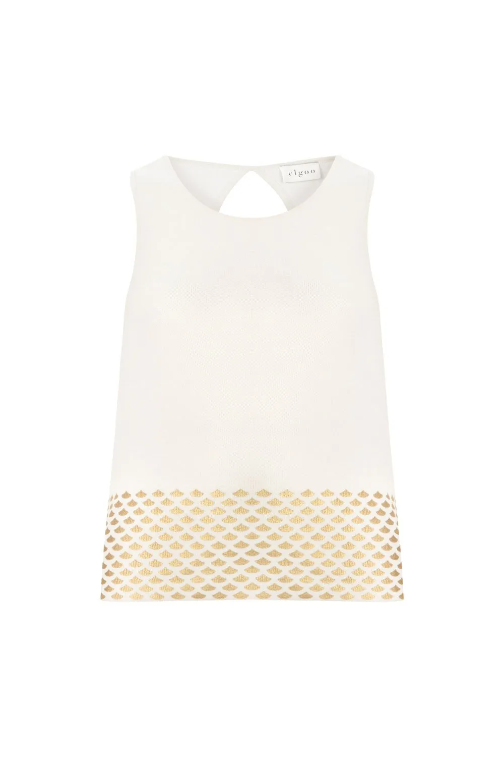 FOIL PRINTED SLEEVELESS TOP WHITE-GOLD