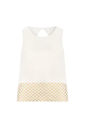 FOIL PRINTED SLEEVELESS TOP WHITE-GOLD