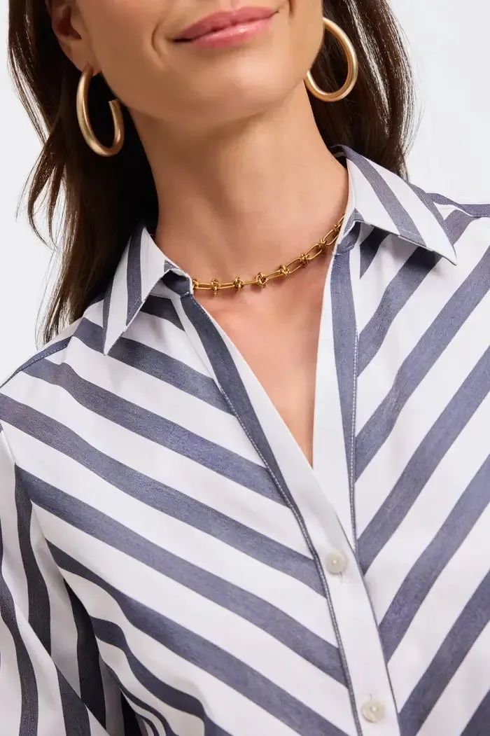 Foxcroft Mary Striped Shirt in Navy