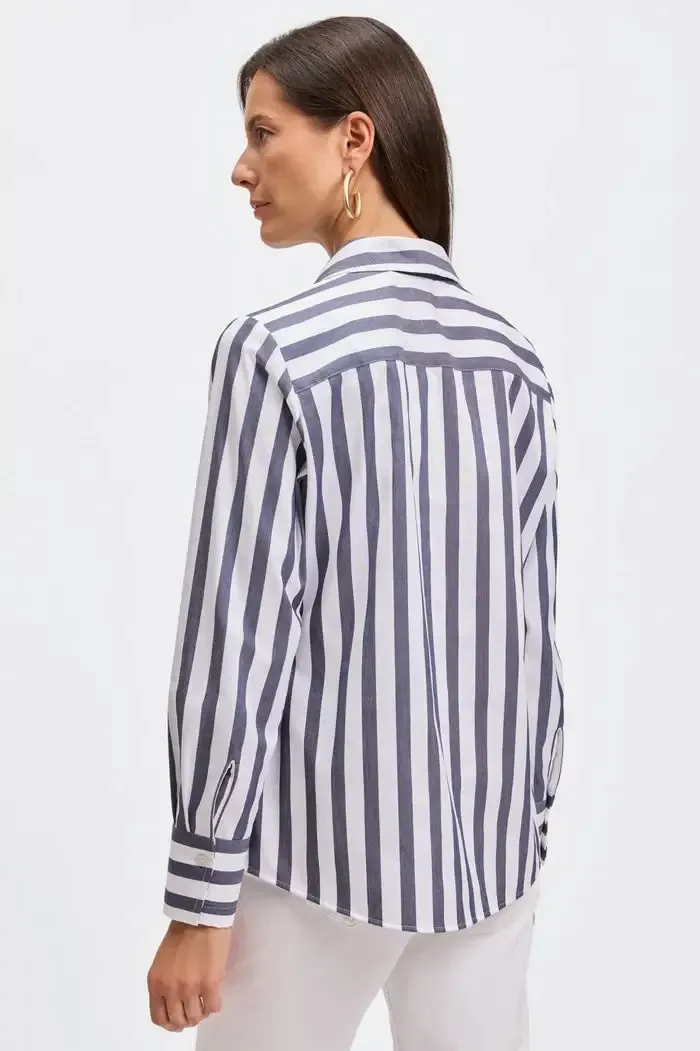 Foxcroft Mary Striped Shirt in Navy