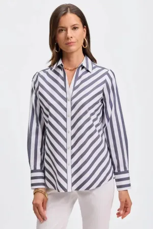 Foxcroft Mary Striped Shirt in Navy