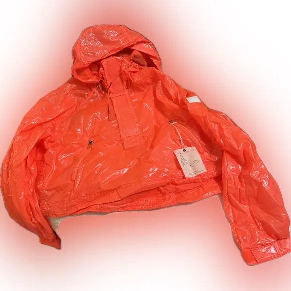 FP Movement Dew Drop Packable Rain Jacket Neon Orange Lightweight Pockets XS