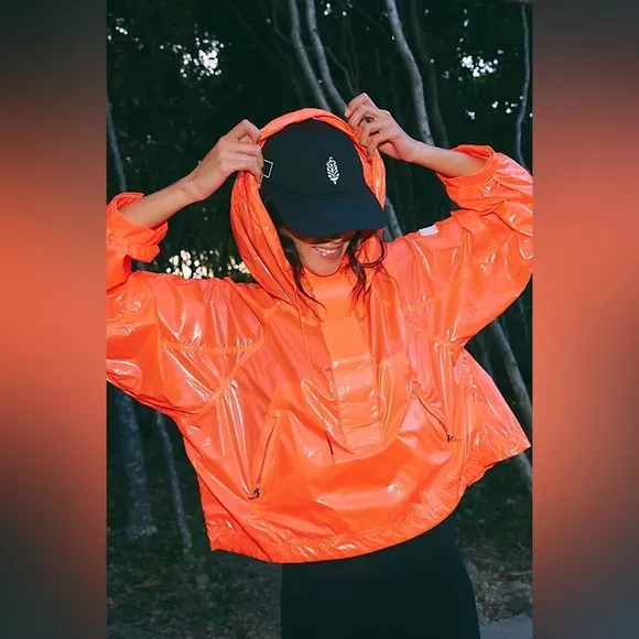FP Movement Dew Drop Packable Rain Jacket Neon Orange Lightweight Pockets XS