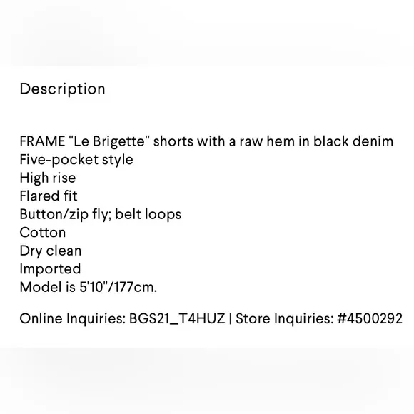 Frame Denim Le Brigette Black Shorts Size 30