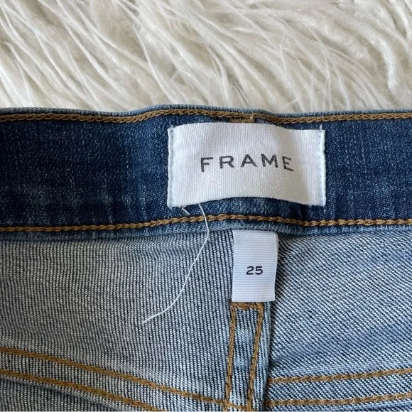 FRAME Denim Le Cut Off Azure Blue Raw Hem Mid Rise Jean Shorts LC779 EUC Size 25