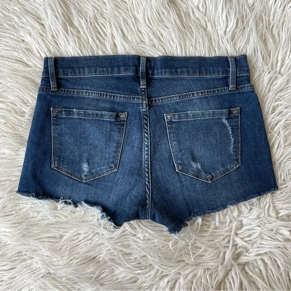 FRAME Denim Le Cut Off Azure Blue Raw Hem Mid Rise Jean Shorts LC779 EUC Size 25
