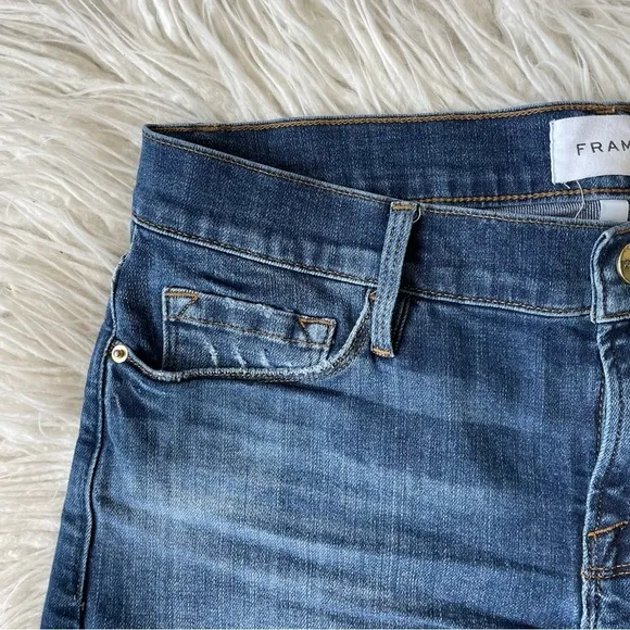 FRAME Denim Le Cut Off Azure Blue Raw Hem Mid Rise Jean Shorts LC779 EUC Size 25